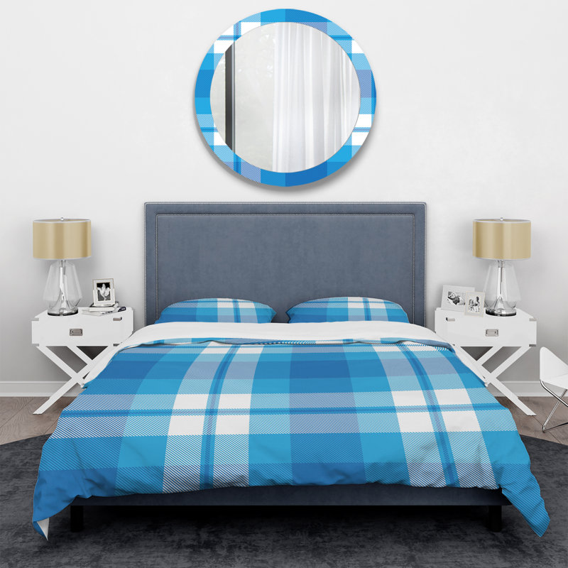 Tartan à carreaux bleus - ensemble de housse de couette abstrait - microfibre de polyester