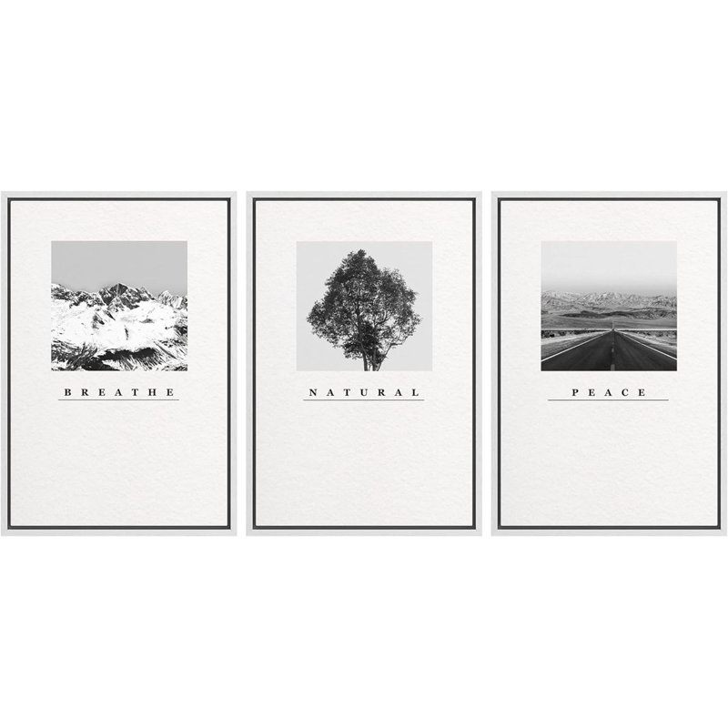 «Breathe Natural Peace», impression sur toile encadrée moderne et moderne noire et blanche, Blanc