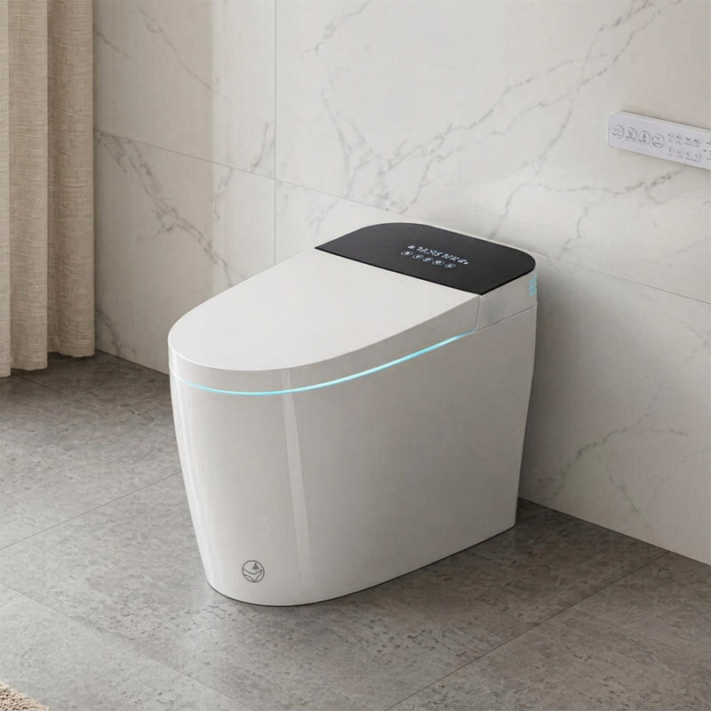 Tankless Smart Toilet with Auto Flush, Foot Sensor, Heated Seat, Warm Wash & Dry, LED Display, Power Outage Backup