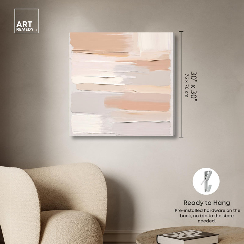 Art abstrait sur toile, tons rosés crème I par , Toile tendue, H 30 po x l 30 po