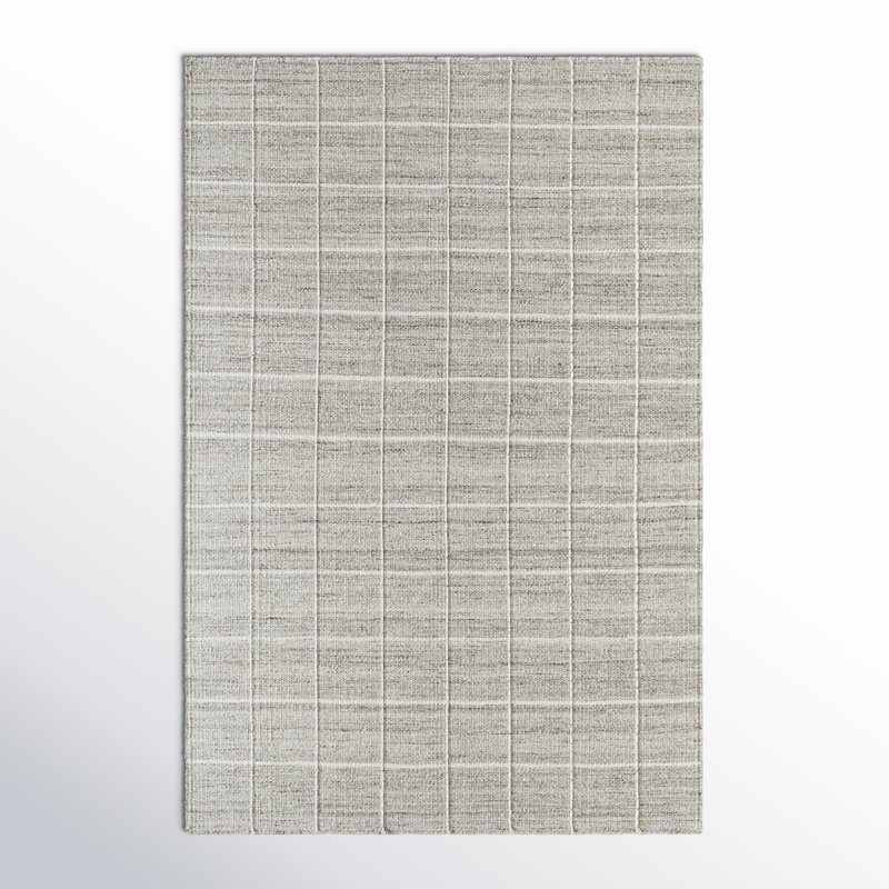 Lavande Geometric Wool Area Rug in Off-White/Gray, Rectangle 6' x 9'