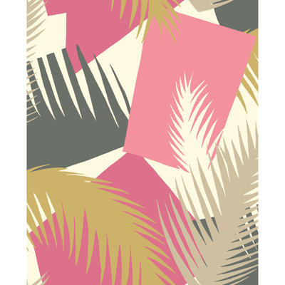 SAMPLE-Geometric II Deco Palm 33' L x 27" W Textured Wallpaper Roll