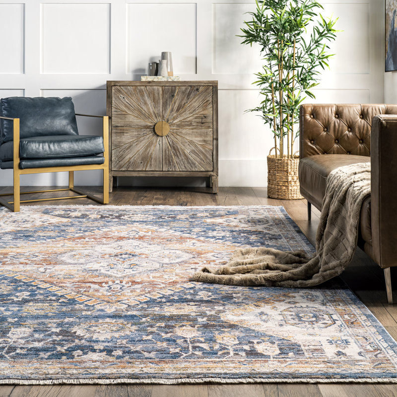 Oriental Blue/Beige Area Rug, Rectangle 4' x 6'