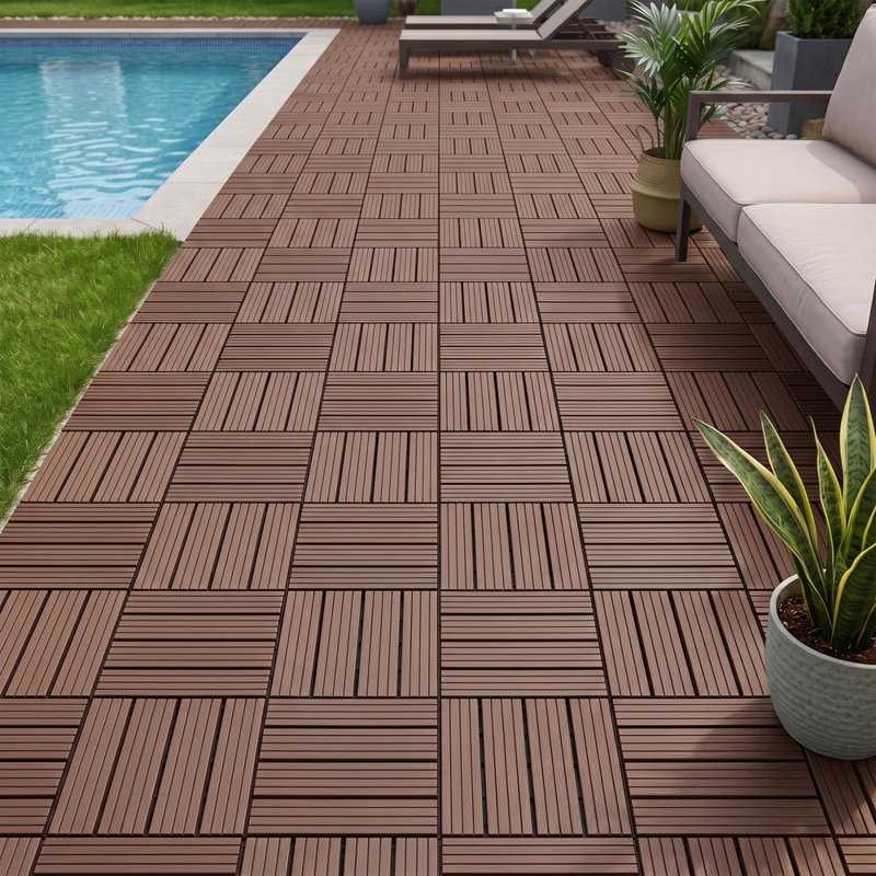 Carreaux de terrasse à emboîtement extérieur, revêtement de sol extérieur, Brun antique