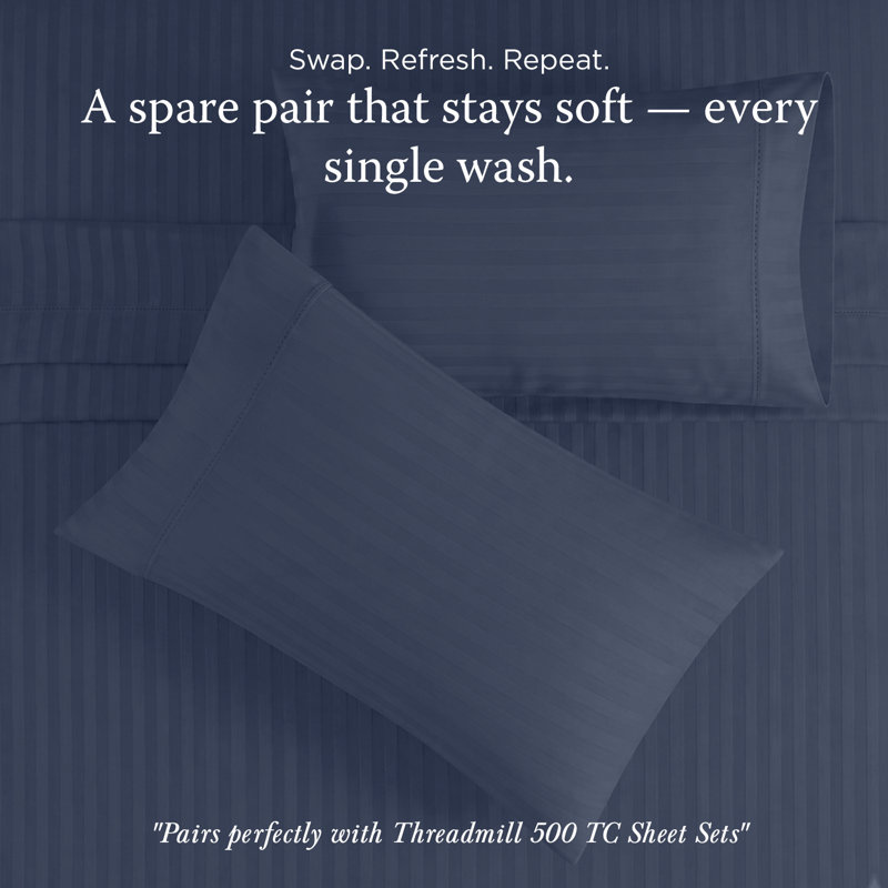 Threadmill 500 TC Cotton Sateen Pillowcase Set | Solid, Jacquard and Stripe, Pillowcases - Standard/Queen