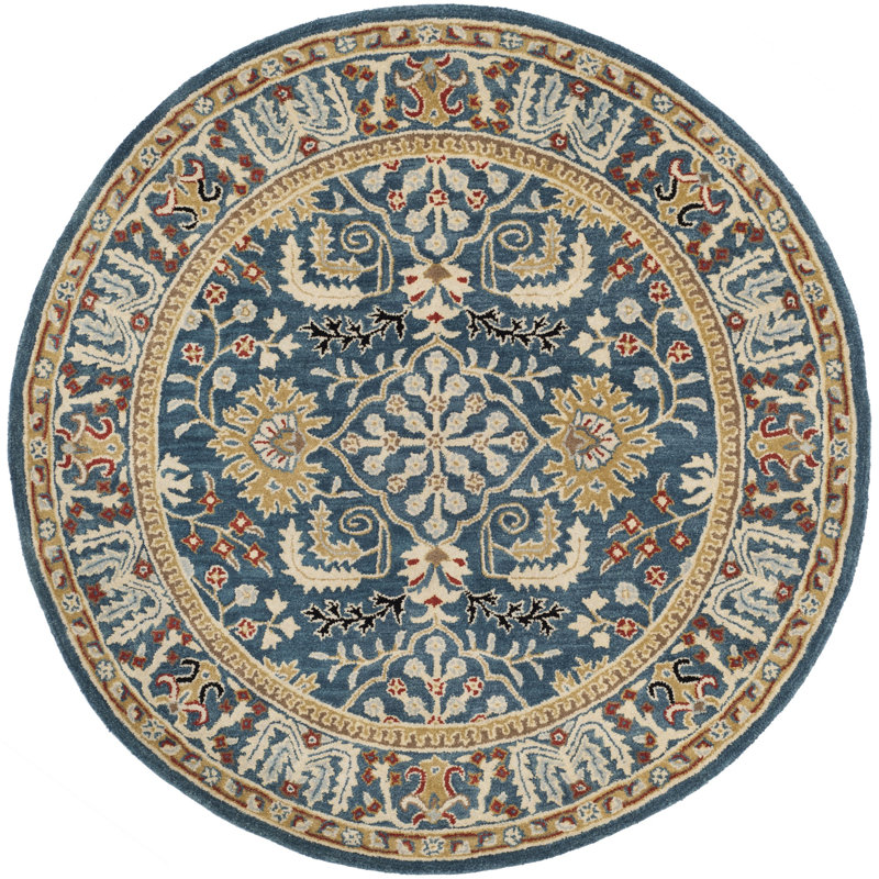 Tapis oriental en laine bleu foncé Armintha, Rond 8 pi
