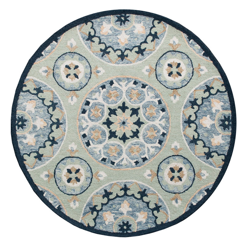 Borlaug Hand Tufted Wool Floral Indoor Rug, Round 3'