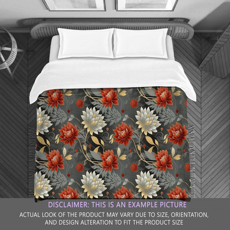 Machine Printed Comforter, Queen Comforter, Gray/Red Floral