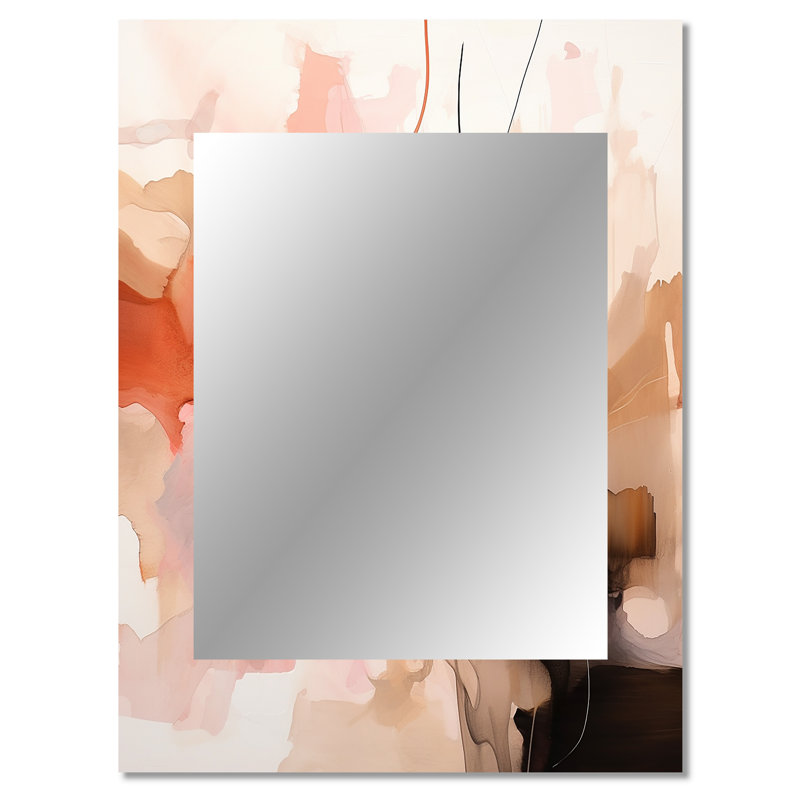 «Distant Clouds Abricot Crush Infusion II», formes abstraites, miroir mural, rose, impression sur métal, 40 po x 30 po