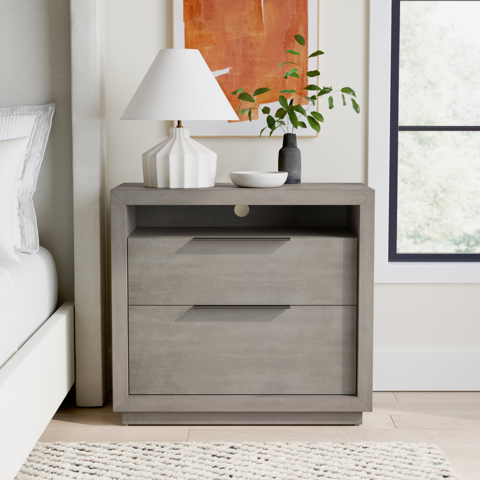 Eloise 2-Drawer Acacia Nightstand, Mineral