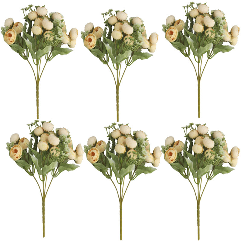 6 pièces bourgeons de thé flocon de neige style de tissu de fleurs bouquet de roses artificielles décoration de jardin maison mariage