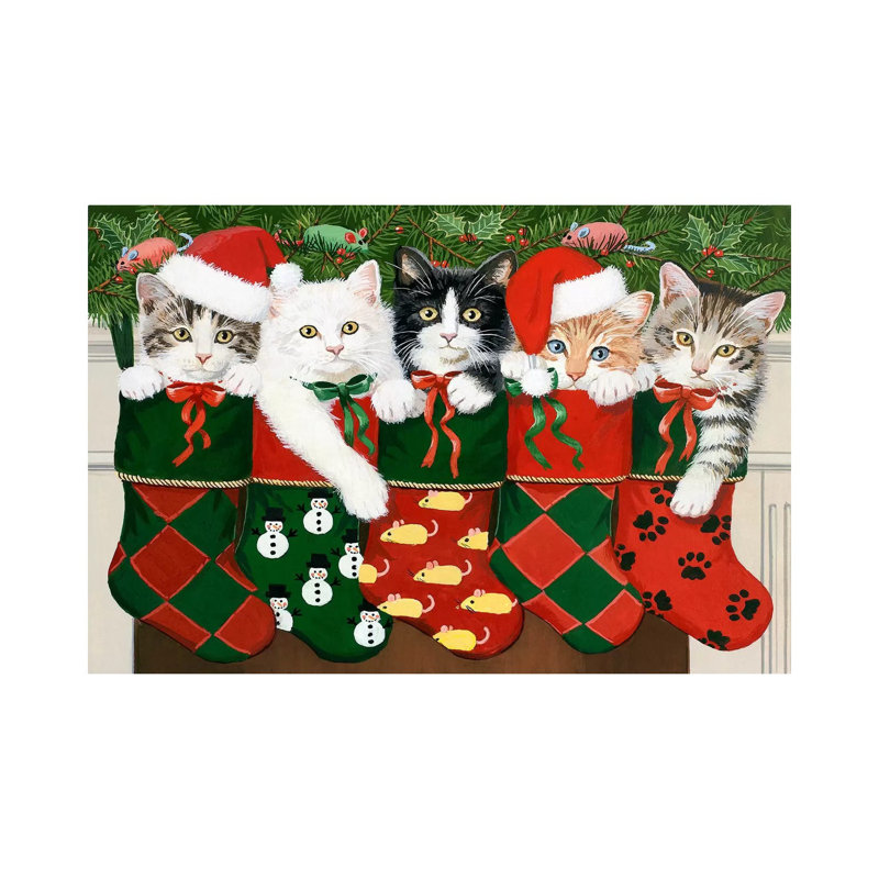 «Christmas Kittens» par William Vanderdasson, reproduction d'art sur toile tendue, H 12 po x l 8 po x P 0,75 po