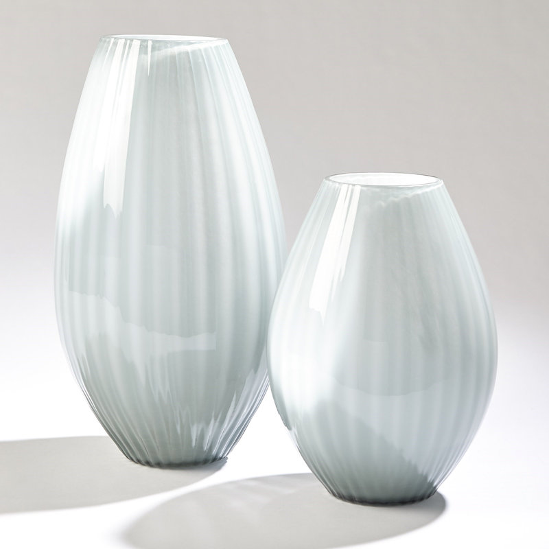 Cased Glass Stripe Vase-Blue, 14" H x 7.75" W x 7.75" D