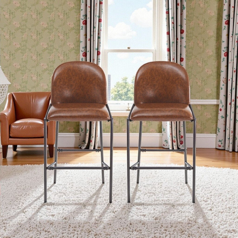 Ensemble de 2 tabourets de bar rembourrés avec structure en métal, siège en similicuir