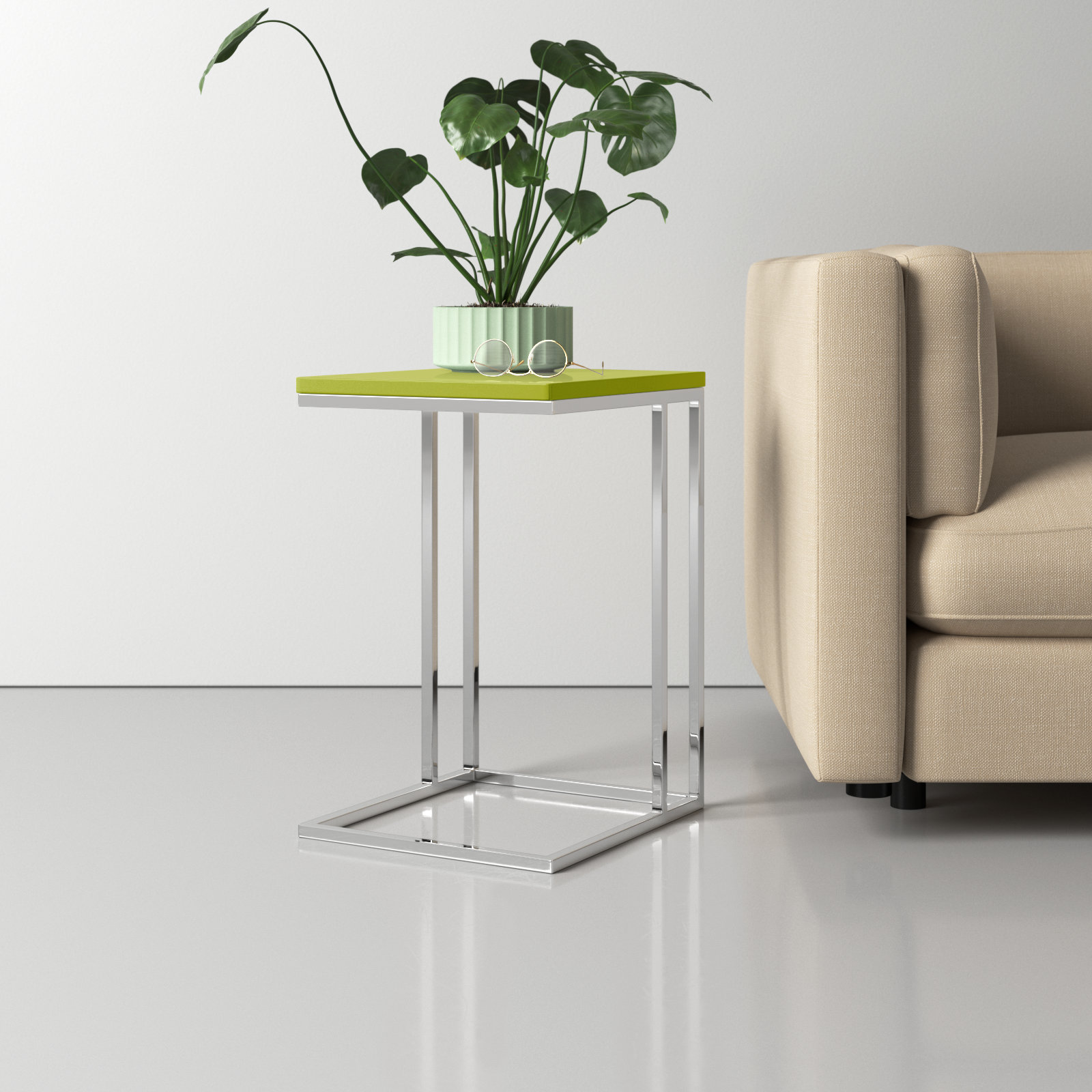 Hampshire End Table, Green Top/Silver Base