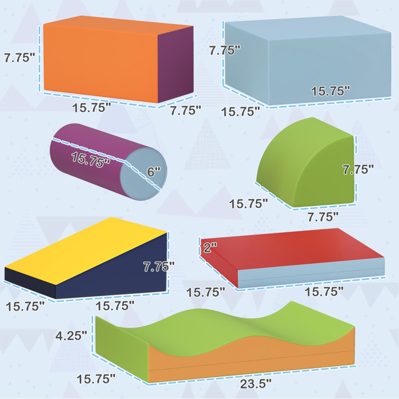 Ensemble de blocs d'escalade en mousse souple 7 pièces pour tout-petits, Light Blue/Green/Red/Yellow/Orange/Purple/Navy