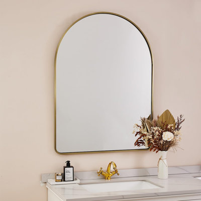 Malisa Contemporary Arched Bathroom Vanity Mirror | Stainless Steel Thick Frame