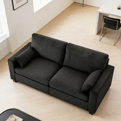 Causeuse de 79 po avec coussin rembourré à double couche confortable, causeuse moderne rembourrée 2 places avec tissu en velours côtelé amovible et lavable pour le salon ou les petits espaces, noir