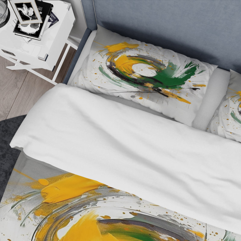 Ensemble de housse de couette en microfibre / polyester Yellow and Green Abstracted Perspectives III Bedding