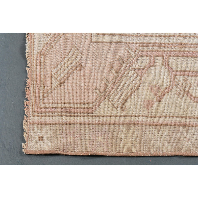 Tapis turc rétro fait à la main en beige antique - pièce de décoration bohémienne exquise