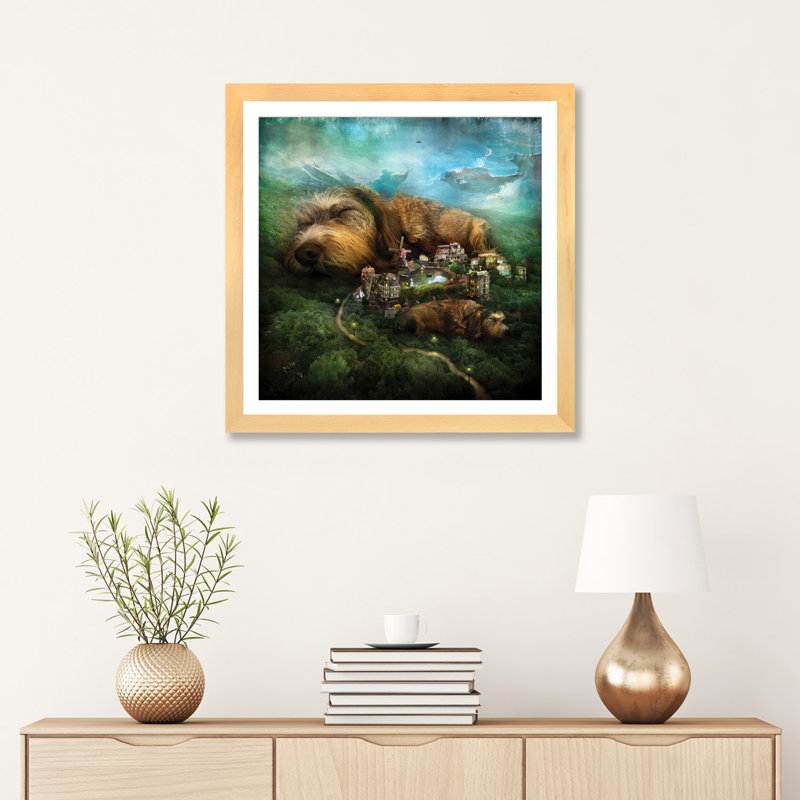 «Sleeping Dogs» par Alexander Jansson - impression d'art graphique, Papier encadré de bois naturel