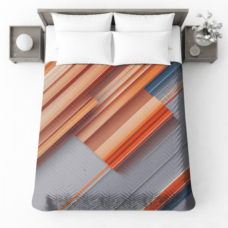 Couvre-lit matelassé orange à rayures diagonales toutes tailles, Grand lit