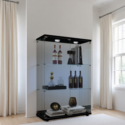 Vitrine en verre trempé, armoire à vin, armoire de rangement, classeur, avec lumière Paipai alimentée par batterie, pieds de plancher réglables, convient aux sols inégaux, peut être placé n'importe où
