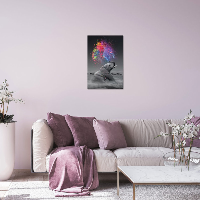 «Elephant - Color Explosion» par Soaring Anchor Designs - impression d'art graphique, Pas de tapis, 24" H x 16" W x 0.25" D