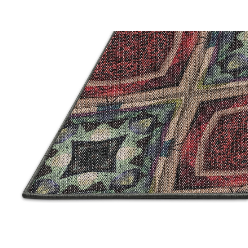 Tapis rouge / bleu Power Loom, Rectangle 4 pi x 6 pi
