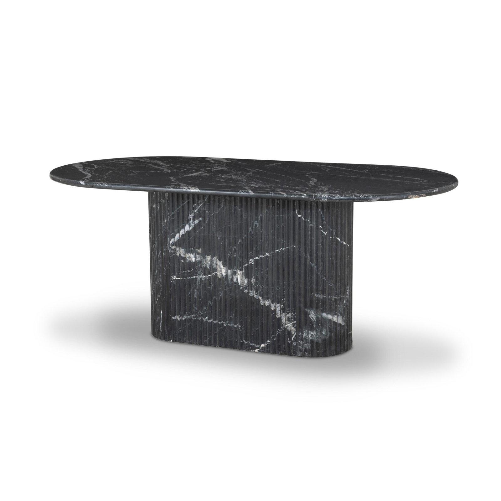 Holloman 74'' Oval Marble Dining Table, Black Marble/Black Scalloped Marble