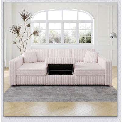 106.3 Inch Soft U-shaped 6-Person Sofa with 30.7 Inch Ottoman, Hydraulic Lift for Comfort and Style