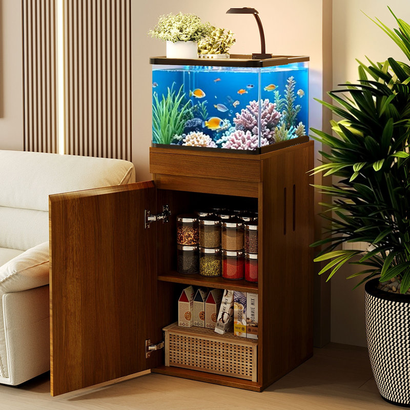  Petit support pour aquarium 10-15 gallons avec armoire de rangement et prises de courant latérales brun noyer