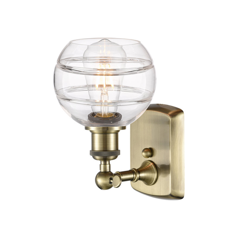 Applique murale 1 lumière Ballston Bienes, Transparent, H 8,88 po x l 5,88 po x P 7,06 po, Laiton antique