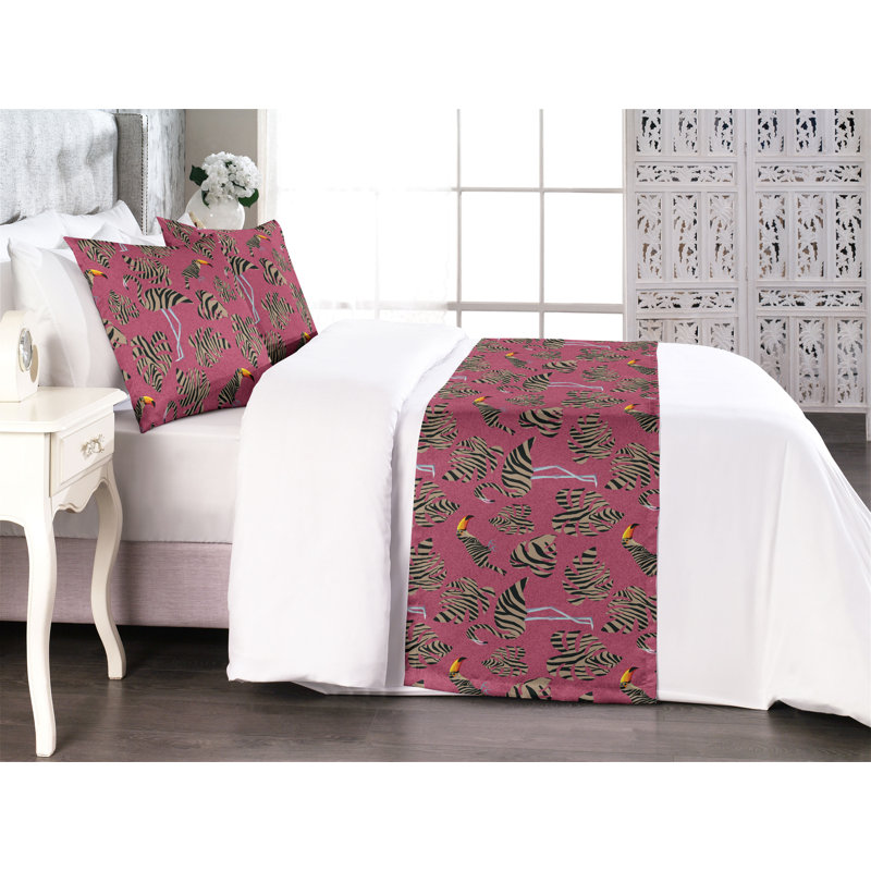 Ensemble de chemin de lit Ambesonne Tropical Zebra Flamingo Toucan, Grand lit