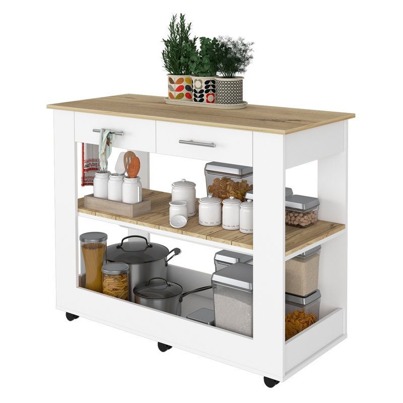Îlot de cuisine, deux tablettes, deux tiroirs