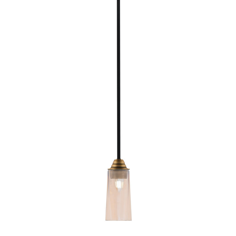 Suspension Ahern Mini, fini noir mat et laiton, 12,7 cm (L) x 24,8 cm (H), verre ambré dégradé, 10.75" H x 5" W x 5" D