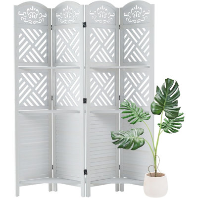 Room Divider with Shelves, 5.75ft Tall Folding Wood Carved Screen with Double Hinges for Home Office Bedroom Hotel Decoration