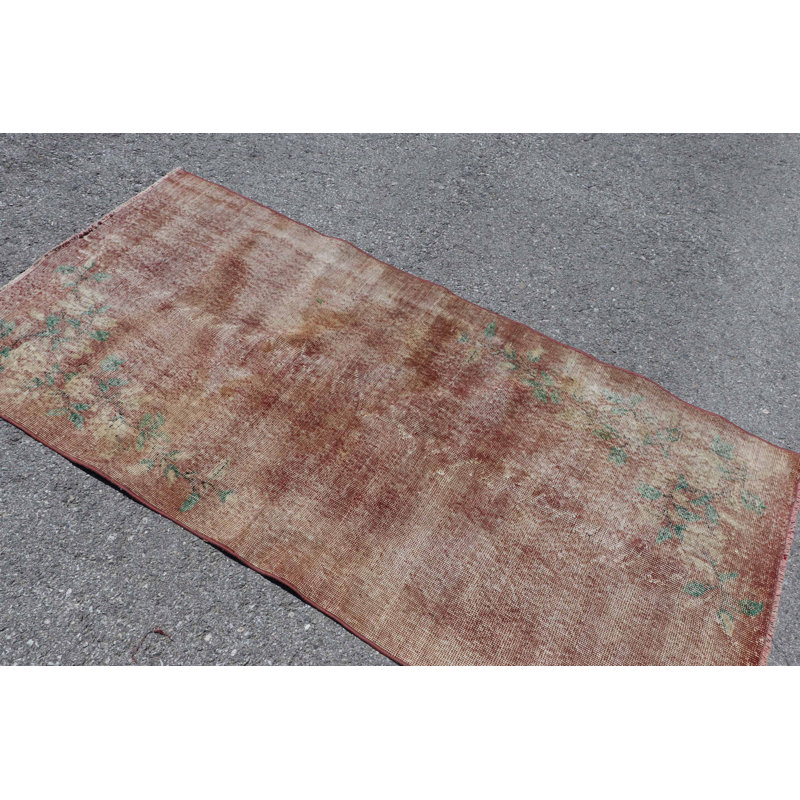 Charmant tapis turc Anatolian orange parfait pour le vestibule et la cuisine, idéal pour les décors rétro