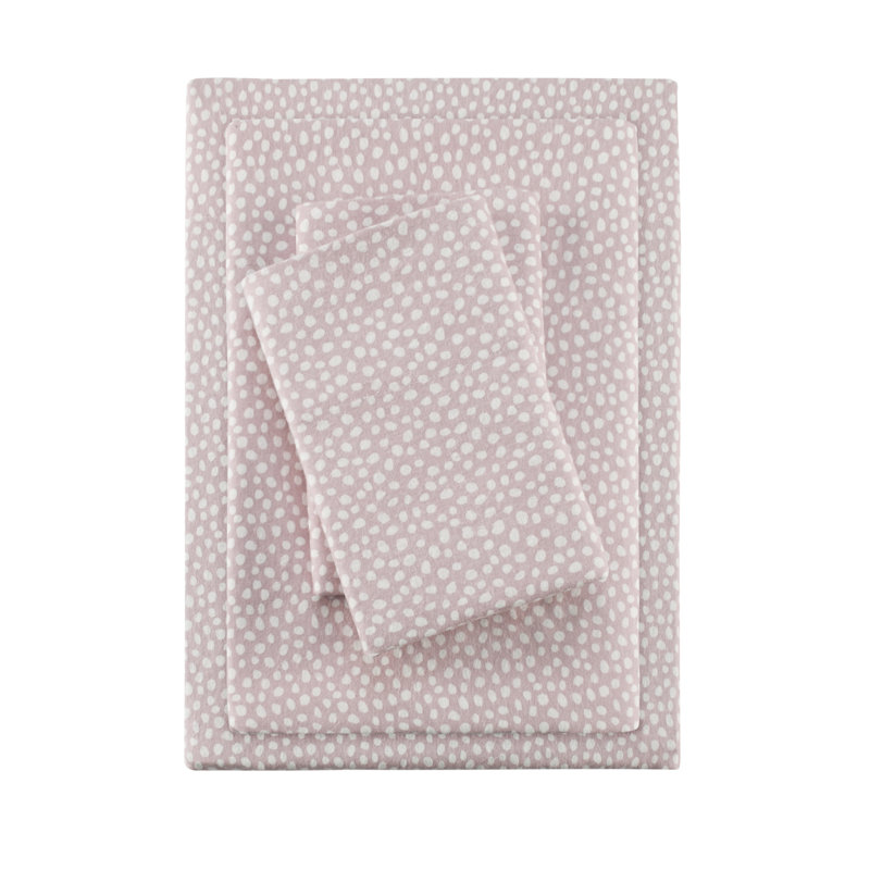 Cozy Flannel 100% Cotton Sheet Set, Queen Sheet Set with 2 Pillowcases, Blush Dots