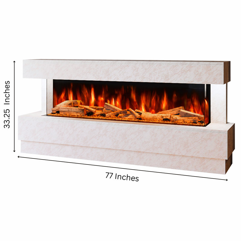 Raphael Freestanding Electric Fireplace Suite | Textured Stone Effect | 1500mm 3-Sided Led Electric Fire with Panoramic Flame | Remote & App Control | Led Side Lighting