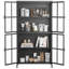 Armoire de rangement en métal noir de qualité supérieure avec portes en verre trempé, tablettes réglables, dispositif anti-basculement, fermeture silencieuse magnétique et pieds réglables pour la maison et le bureau