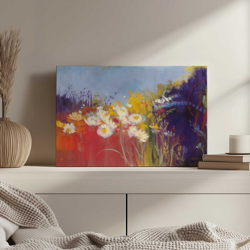 «Contemporary Meadow Red» par Carol Rowan, reproduction d'art sur toile, H 8 po x l 12 po