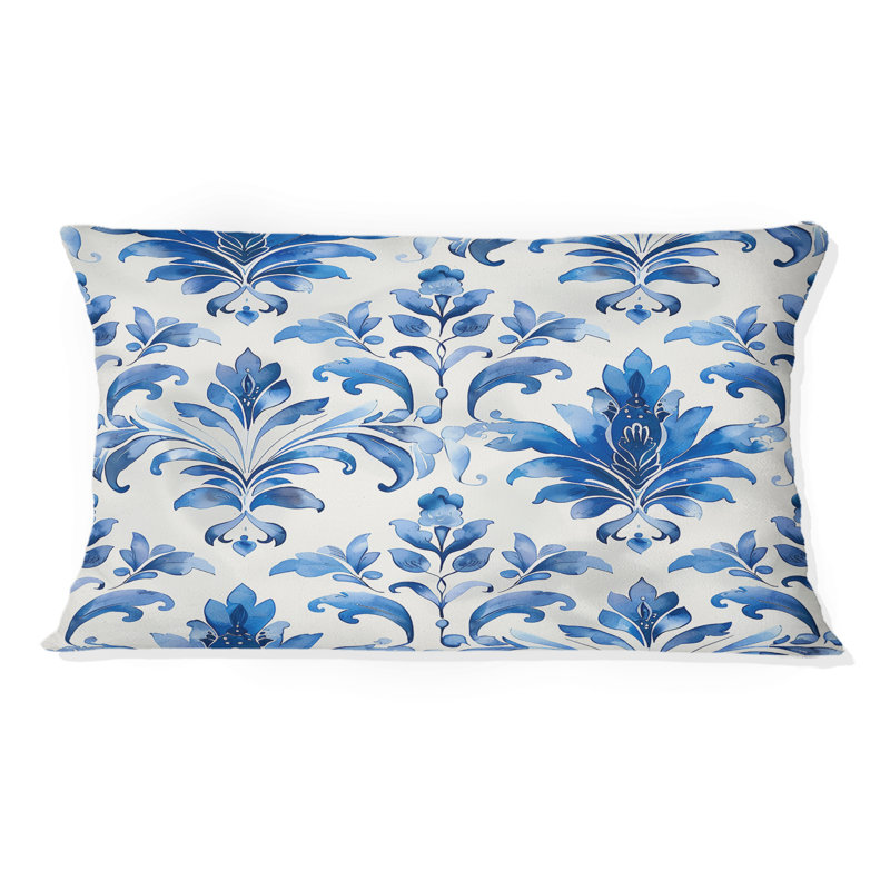 Coussin lombaire transitionnel bleu avec motif damassé III - Whitetimeless