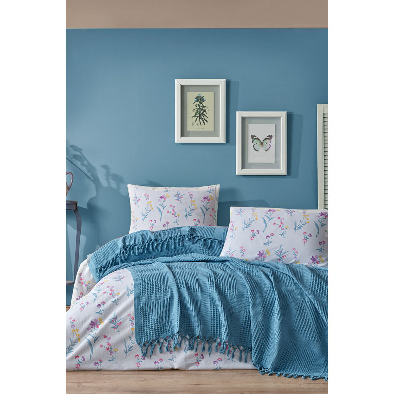 Ensemble de courtepointe 100% coton moderne et contemporain Charest, Turquoise