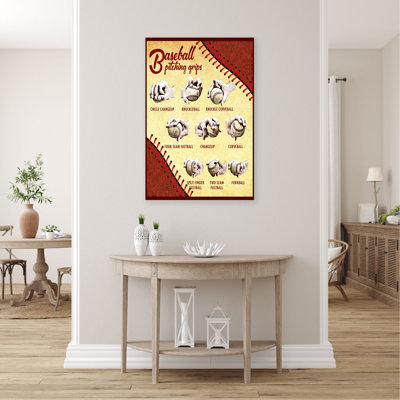 Baseball Pitching Grips Gallery Wrapped Canvas - Sports Illustration Decor, Red And Beige Home Decor