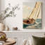 Voilier en bois à voiles blanches sur eau bleue - Tableau sur toile-1782488009