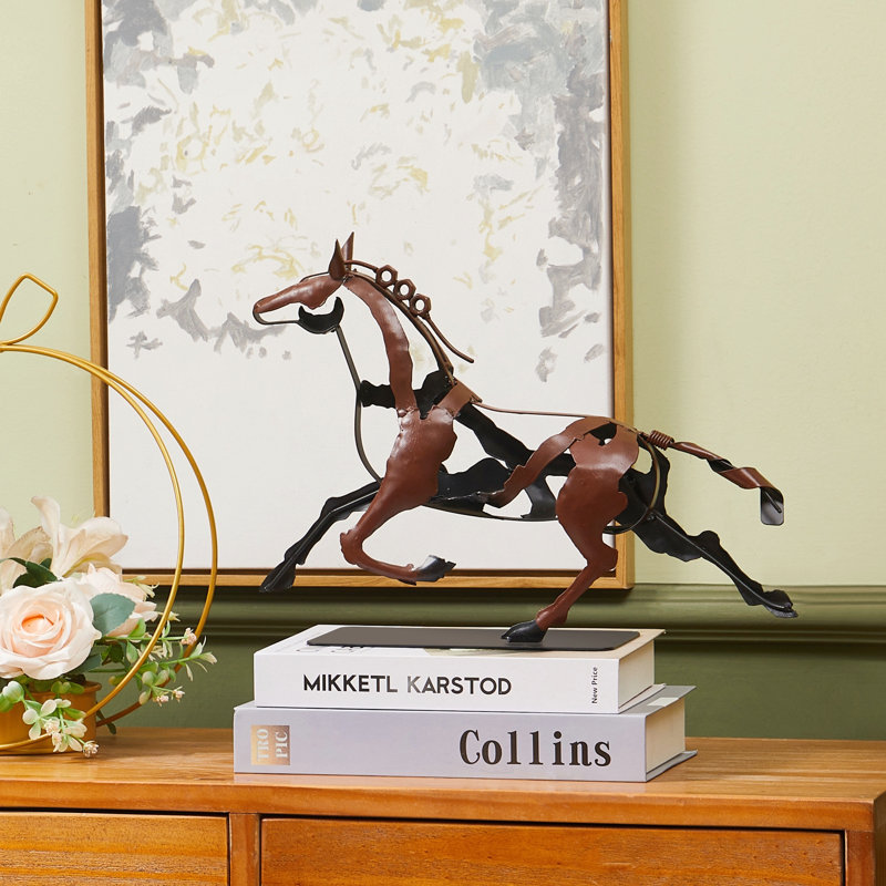 Sculpture de cheval en métal faite à la main, Brun