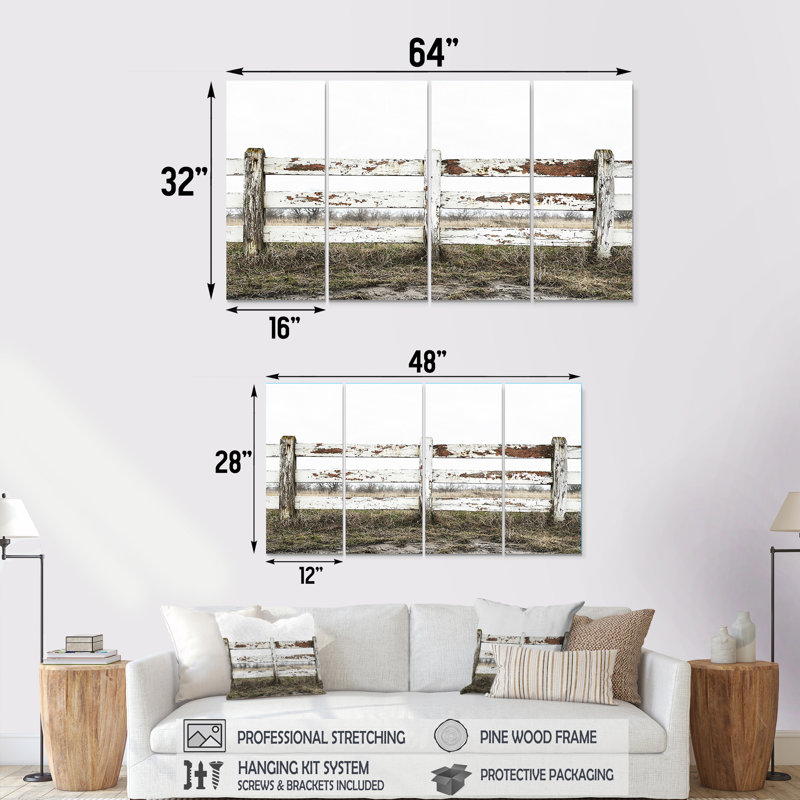 «Gray and Brown Farm Landscape Rustic Fence I», ensemble de reproduction d'art mural de ferme, H 28 po x l 48 po