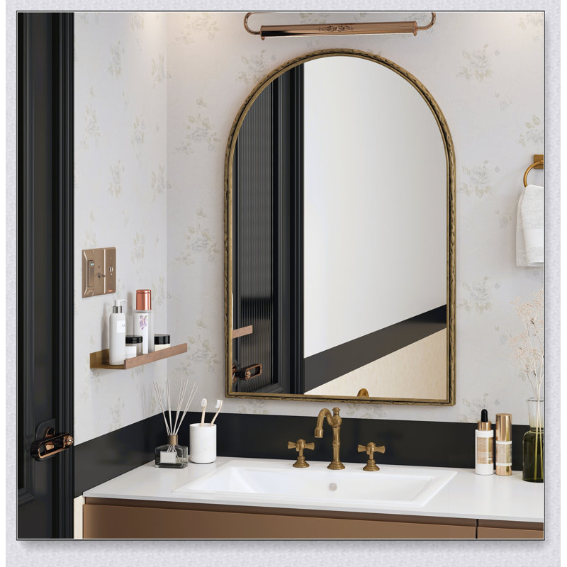 Miroir mural arqué avec cadre en fer, Doré