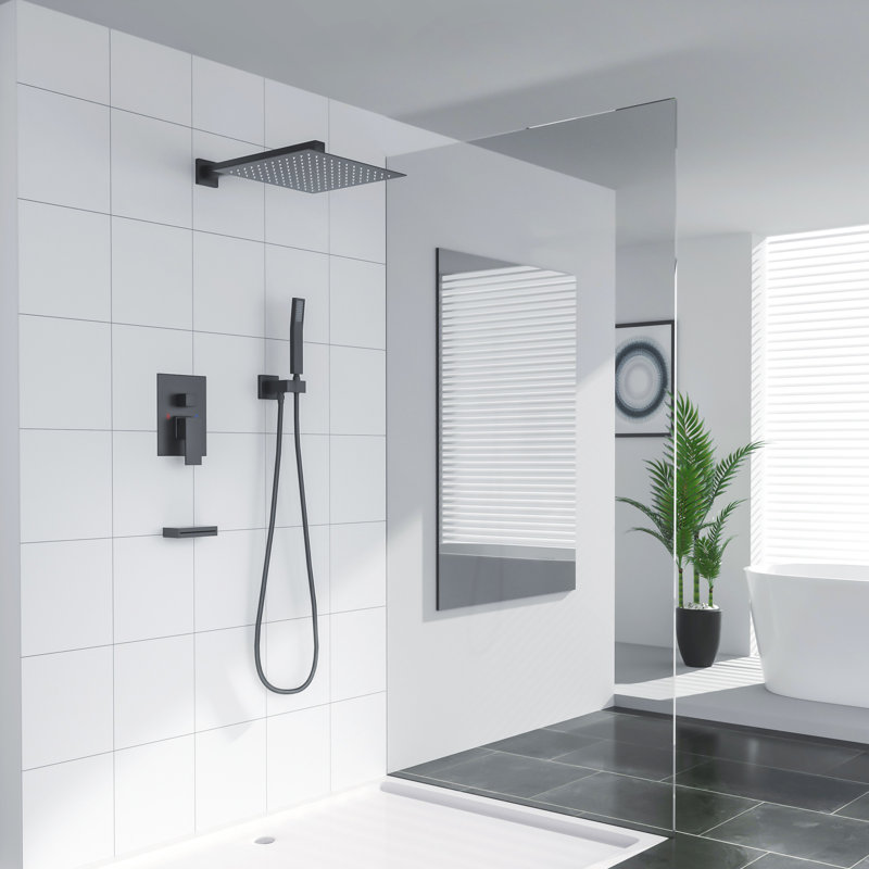 Système de douche mural double 12 po avec valve brute 12 po, Noir mat